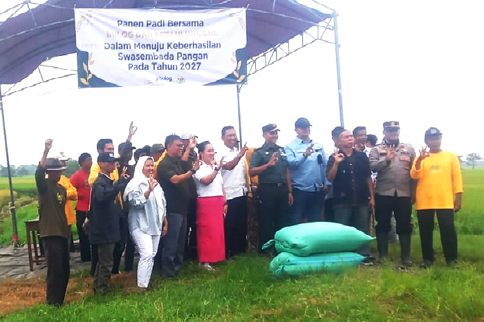 Bermitra dengan PT. Berkat Rejeki Pangan (BRP), panen raya bertema ‘Bersama Bulog dan Petani Unggul Menuju Keberhasilan Swasembada Pangan tahun 2027 ( Dok.Hariansumedang.com / Abdul Haris )