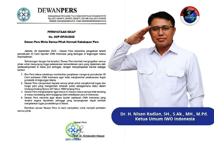 IWOI, mendukung penuh seruan Dewan Pers. IWOI mengajak semua pihak bersama-sama menjaga independensi pers dan memastikan wartawan dapat menjalankan tugasnya tanpa intimidasi atau pembatasan. ( Dok.Hariansunedang.com / Sumber IWOI )