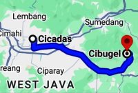 Inilah rute perjalanan tugas Kepala SMP Negeri 2 Cibugel Yadi Supriadi dari tempat tinggalnya di Cicadas Kota Bandung ke tempat kerjanya. ( Dok.Hsriansumedang.com / Tatang )