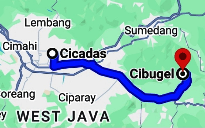 Inilah rute perjalanan tugas Kepala SMP Negeri 2 Cibugel Yadi Supriadi dari tempat tinggalnya di Cicadas Kota Bandung ke tempat kerjanya. ( Dok.Hsriansumedang.com / Tatang )