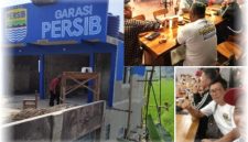 Garasi Persib di Desa Baginda Kecamatan Sumedang Selatan yang dibangun dengan dana besar (kiri). Para Bobotoh Kolot atau Boboko rutin bertemu untuk membicarakan pendukungan Persib ( Dok.hariansumedang.com / Tatang Tarmedi )