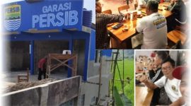 Garasi Persib di Desa Baginda Kecamatan Sumedang Selatan yang dibangun dengan dana besar (kiri). Para Bobotoh Kolot atau Boboko rutin bertemu untuk membicarakan pendukungan Persib ( Dok.hariansumedang.com / Tatang Tarmedi )