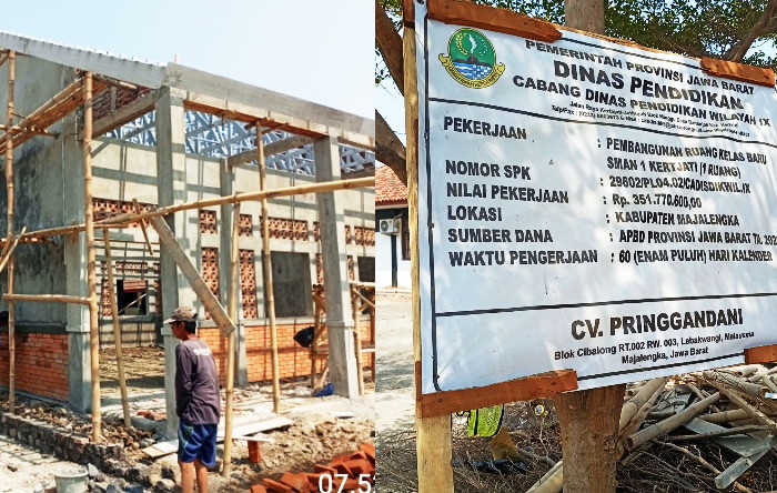 Pelaksana Lapangan CV Pringgandani, Ahmad Rijal Fauzi, menyampaikan bahwa pengerjaan fasilitas pendidikan memiliki nilai tanggung jawab moral yang besar. ( Dok. Harian Sumedang Online / Abdul Haris )